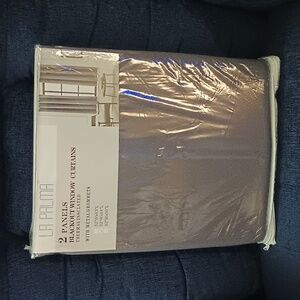La Palma Gray Thermal Insulated Black Out Curtains 2 panels NWT